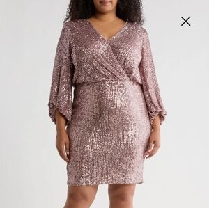 Eliza J Sequin Long Sleeve Faux Wrap Cocktail Dress Size 6